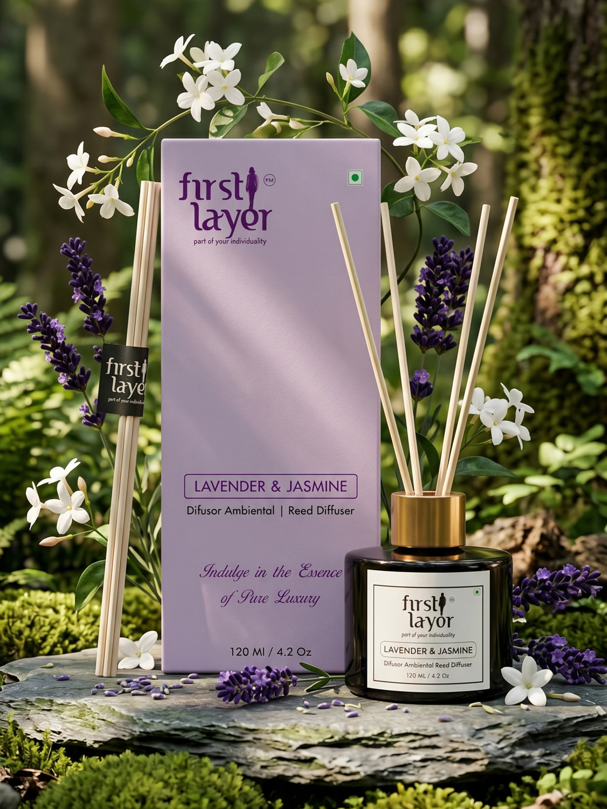 firstLayer Lavender & Jasmine Reed Diffuser | Premium Aromatic Essential Oil Room Fragrance