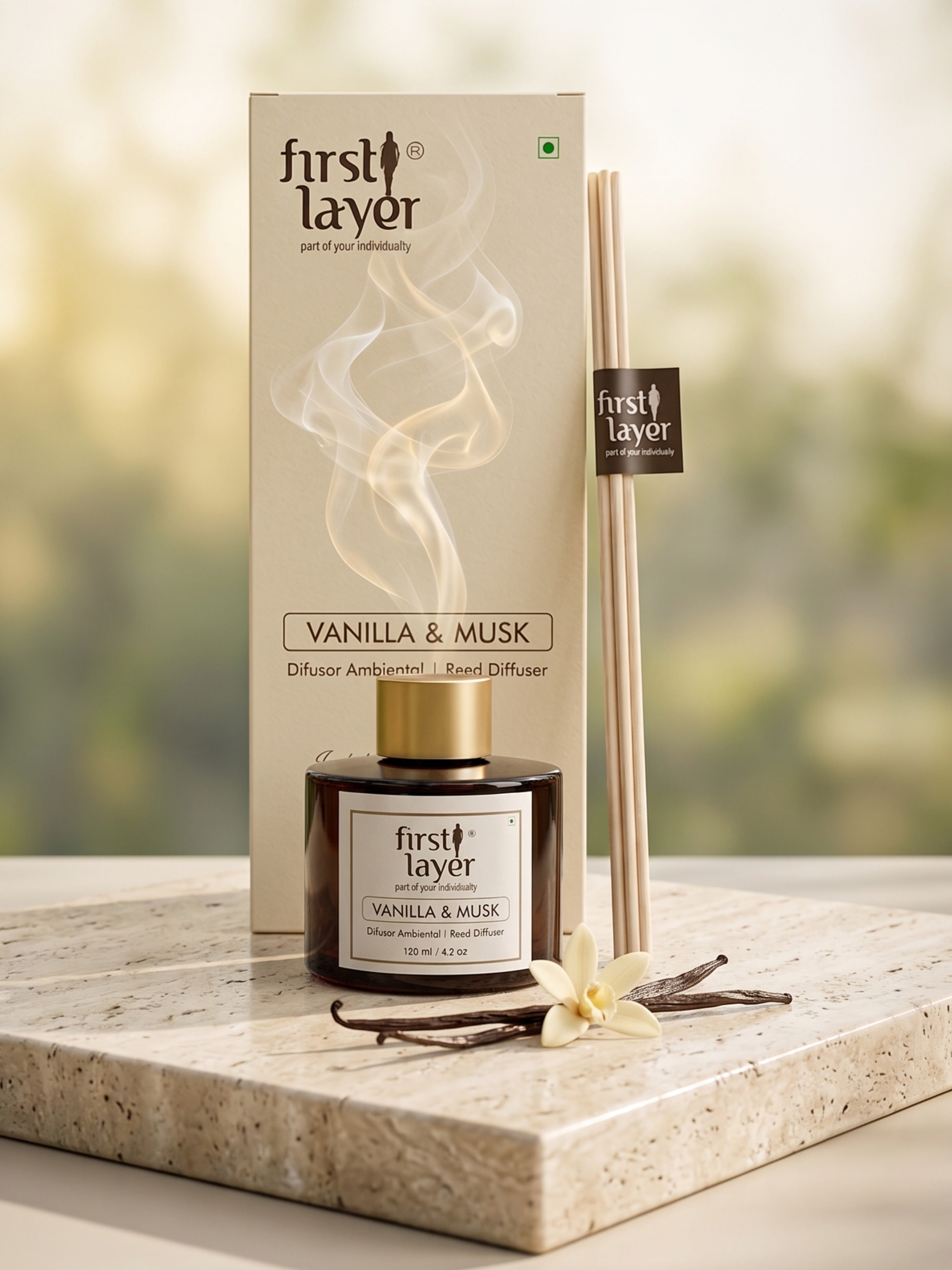 firstLayer Vanilla & Musk Reed Diffuser | Premium Aromatic Essential Oil Room Fragrance