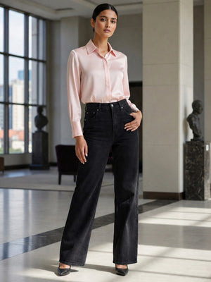 Soft Blush Satin Shirt – Classic Collared Elegant Everyday Top