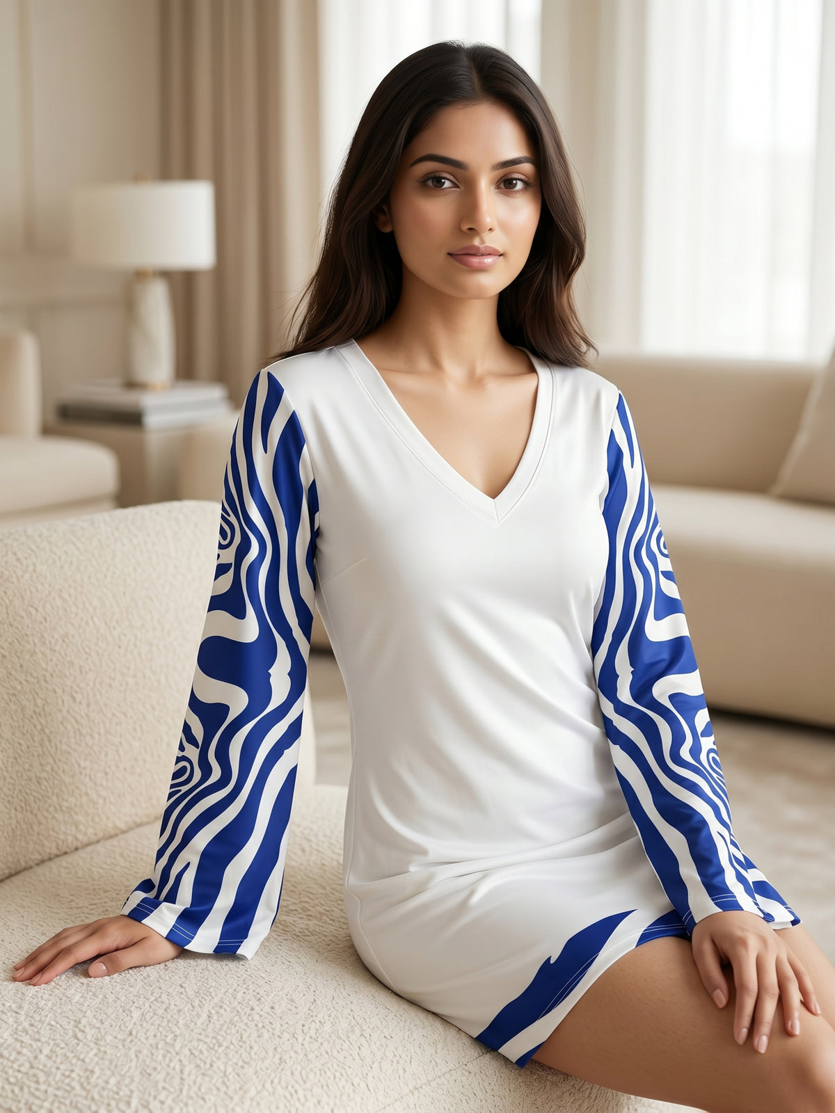 Blue Wave Bell Sleeve Mini Dress