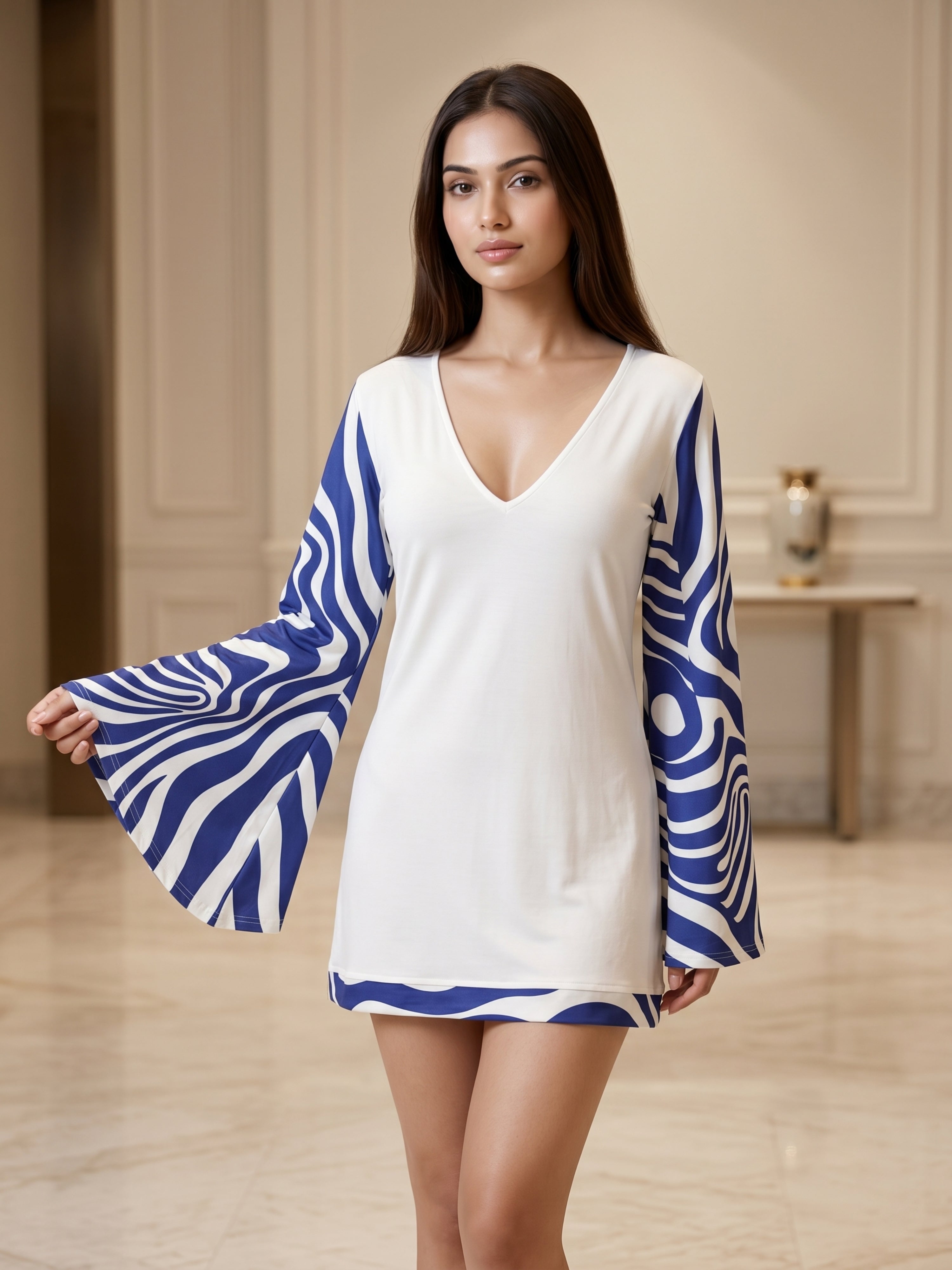Blue Wave Bell Sleeve Mini Dress