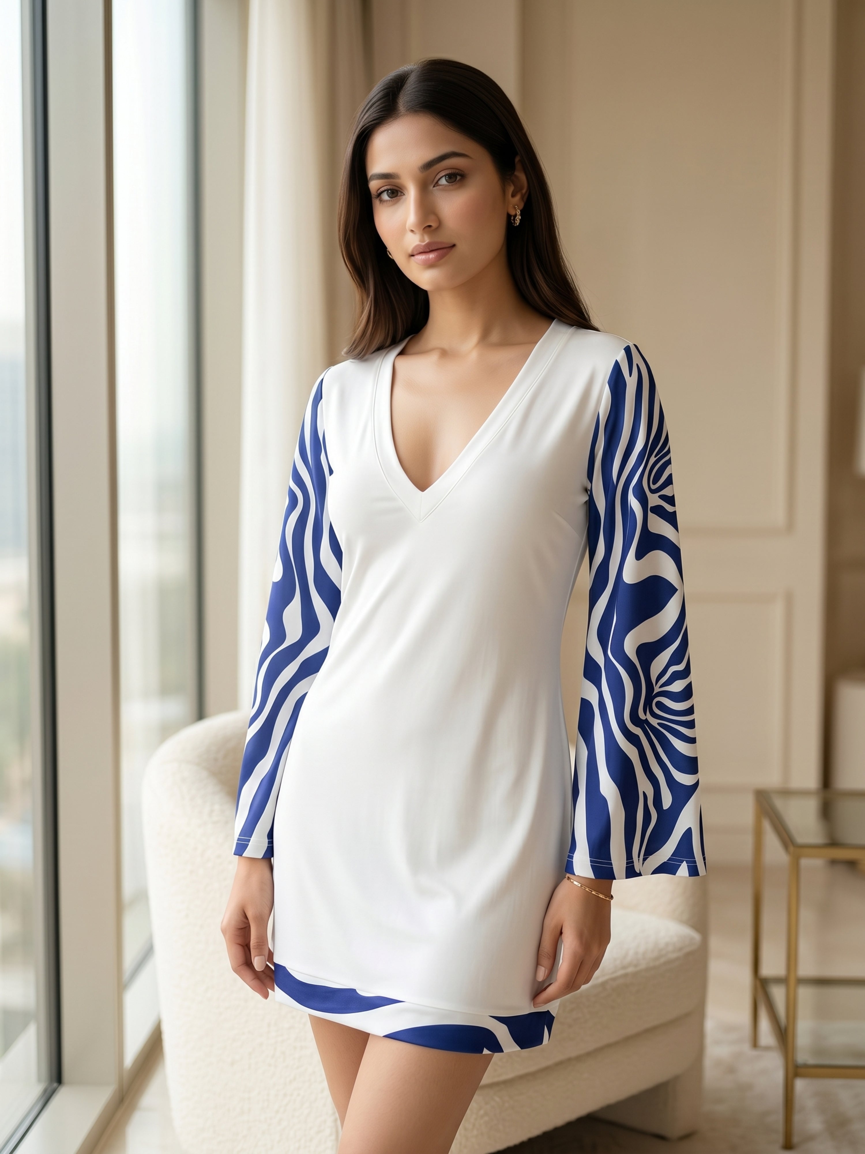 Blue Wave Bell Sleeve Mini Dress