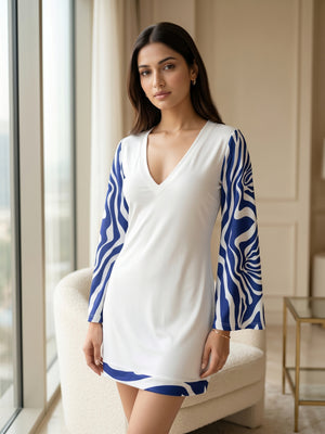 Blue Wave Bell Sleeve Mini Dress