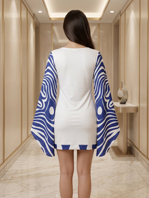 Blue Wave Bell Sleeve Mini Dress