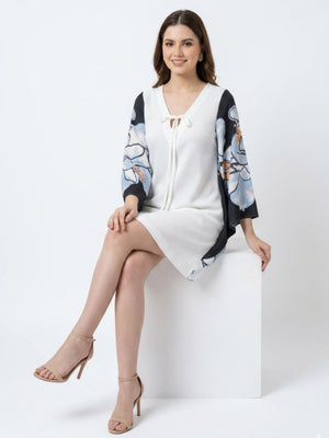Monochrome Chiffon Short Dress | Boho Tie-Detail Flowing Elegance