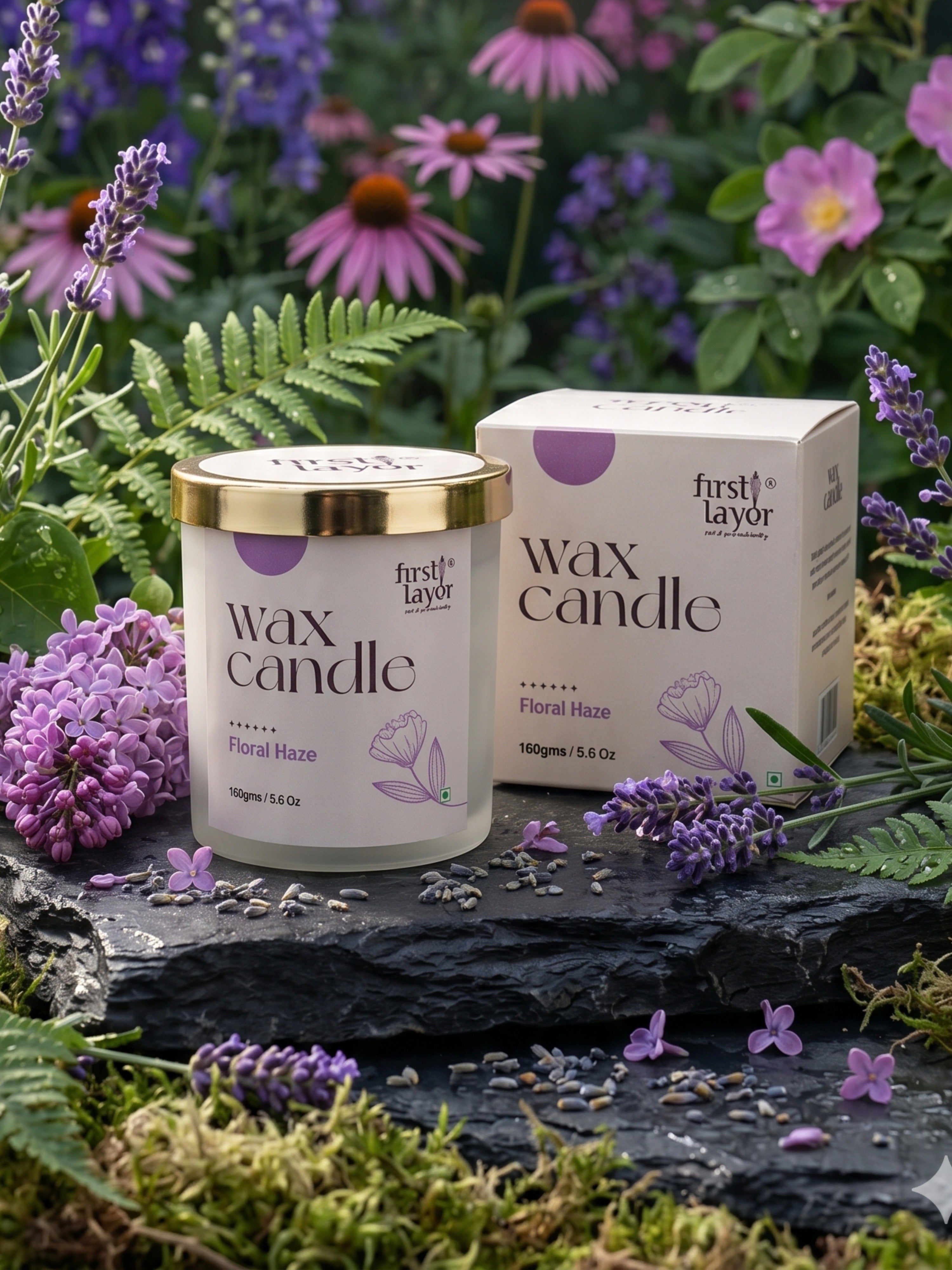 FirstLayer Floral Haze Wax Candle | Premium Soya Wax Candle for Home, Pooja Room & Meditation | Purple