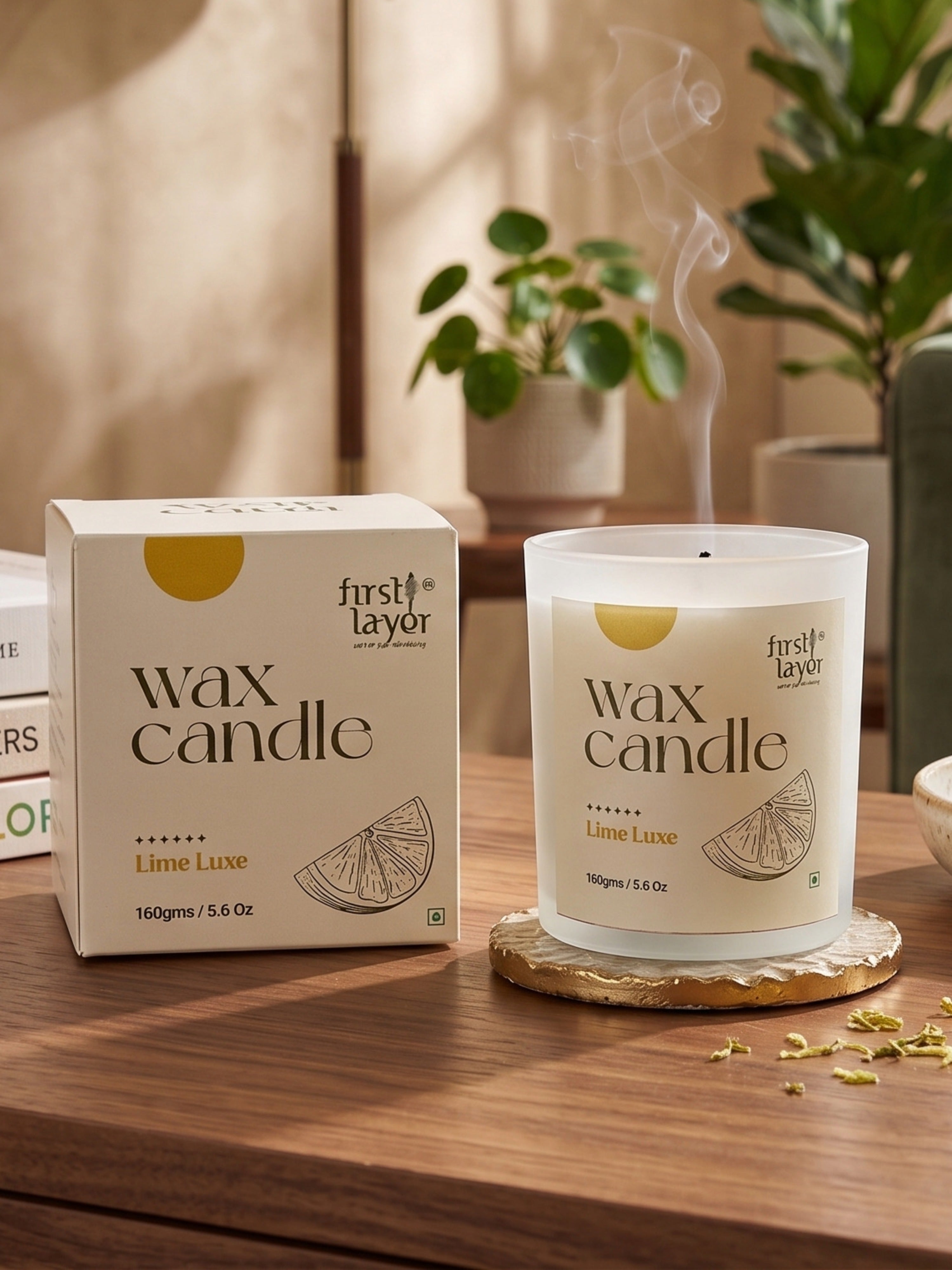 FirstLayer Lime Luxe Wax Candle | Premium Soya Wax Candle for Home, Pooja Room & Meditation | Light Yellow