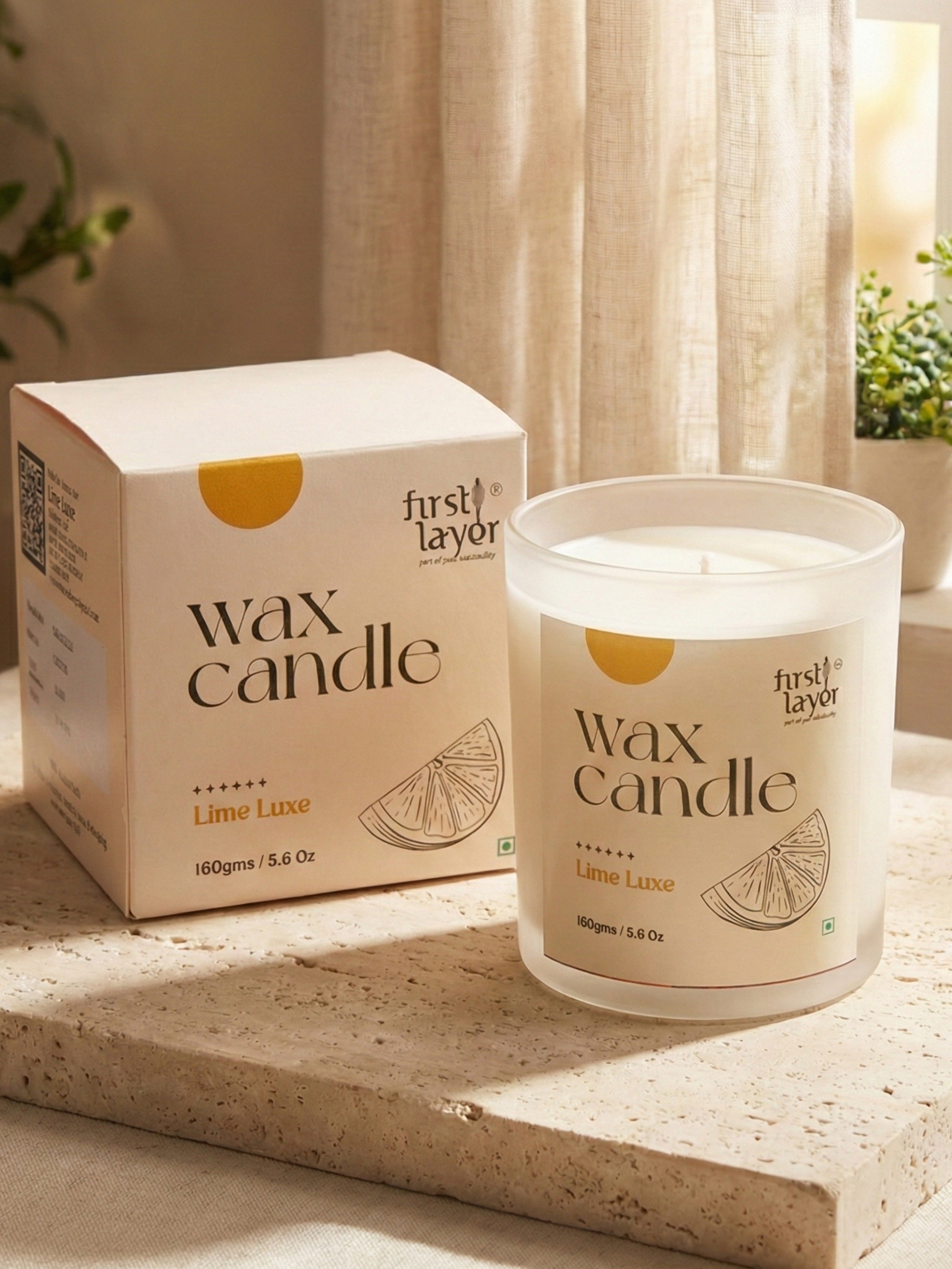 FirstLayer Lime Luxe Wax Candle | Premium Soya Wax Candle for Home, Pooja Room & Meditation | Light Yellow
