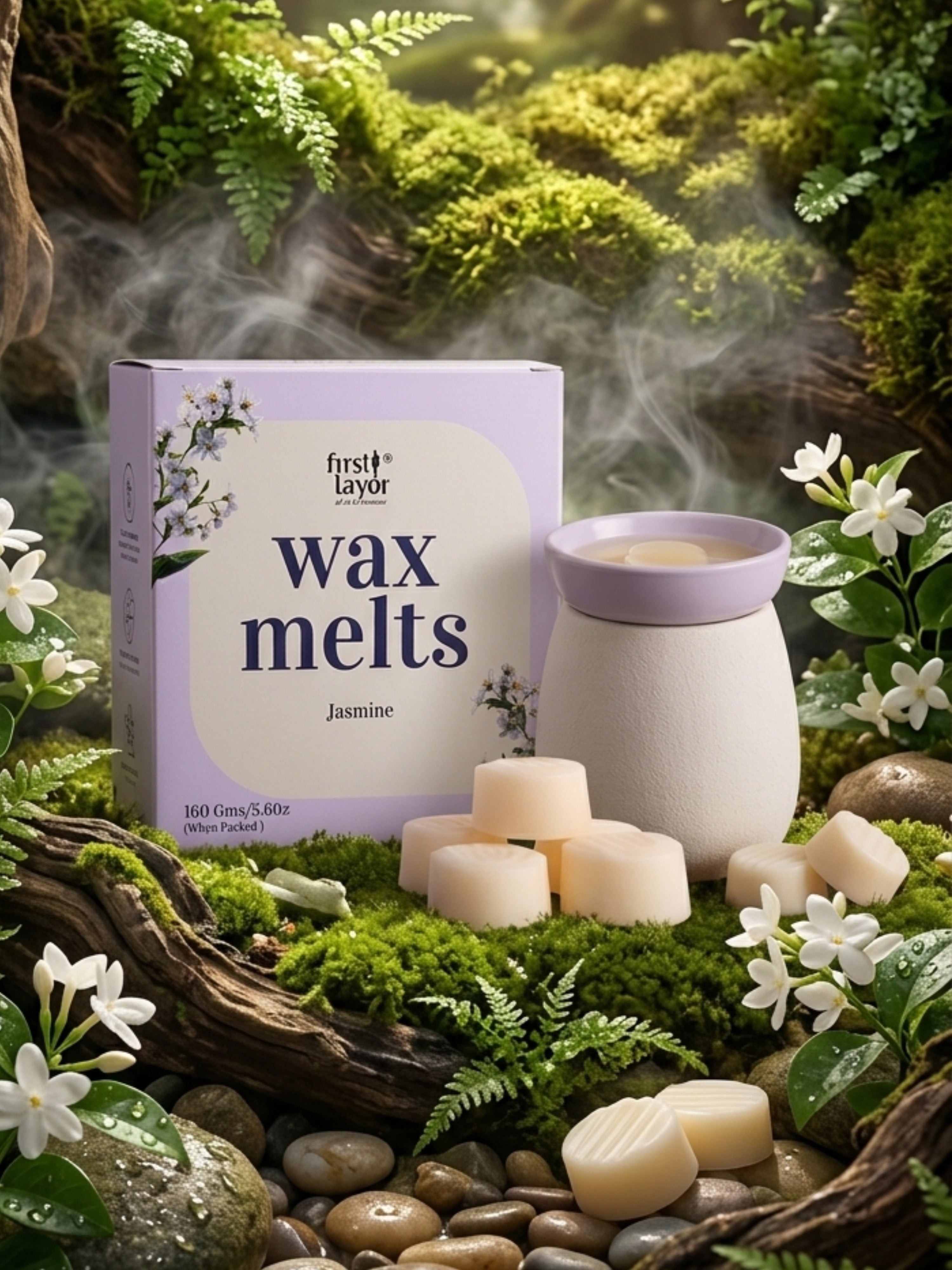 FIRSTLAYER Jasmine Wax Melts | Soya Wax Aromatherapy Cubes | Long Lasting Home Fragrance | Safe, Smoke-Free & Eco-Friendly