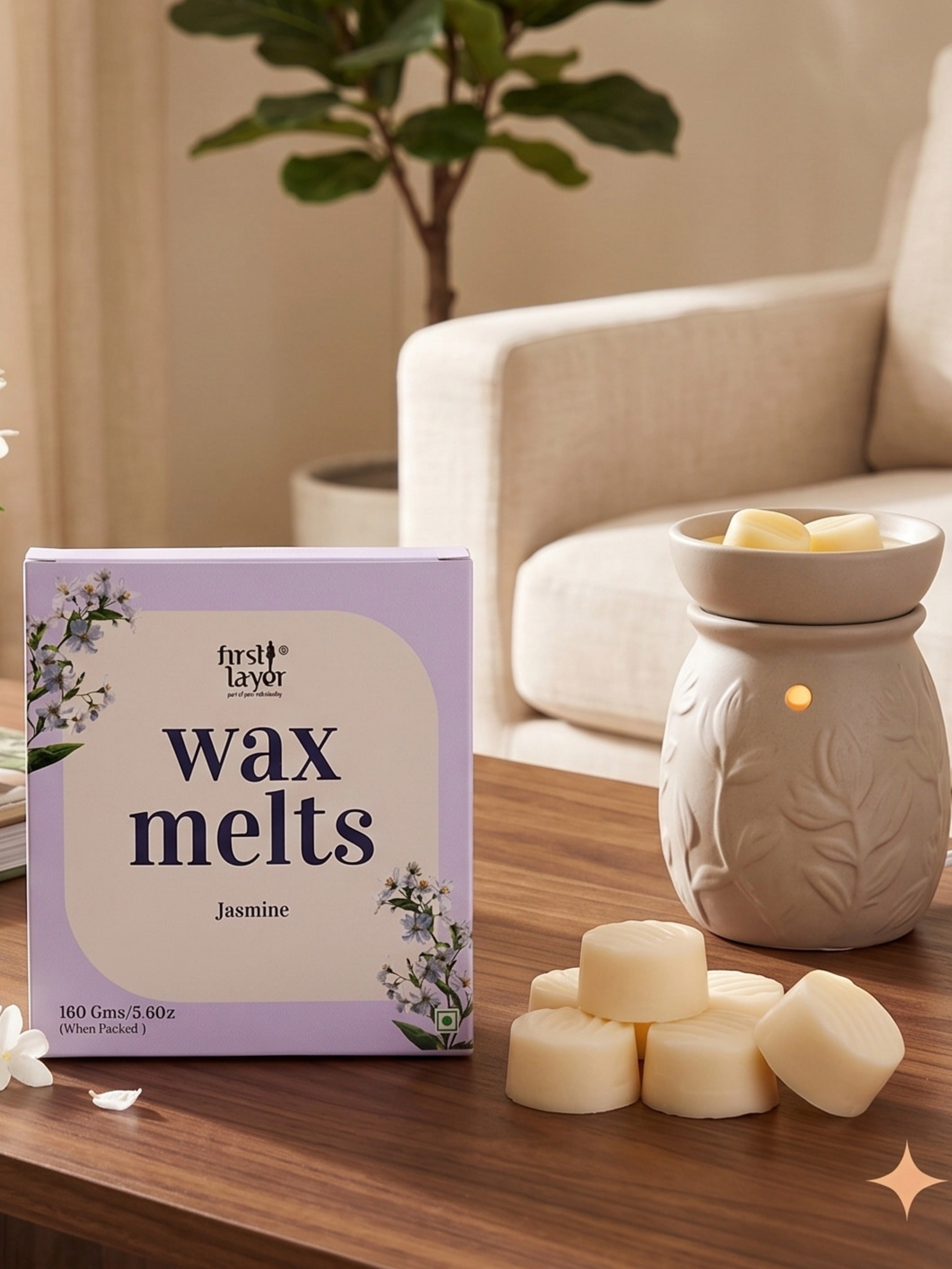 FIRSTLAYER Jasmine Wax Melts | Soya Wax Aromatherapy Cubes | Long Lasting Home Fragrance | Safe, Smoke-Free & Eco-Friendly