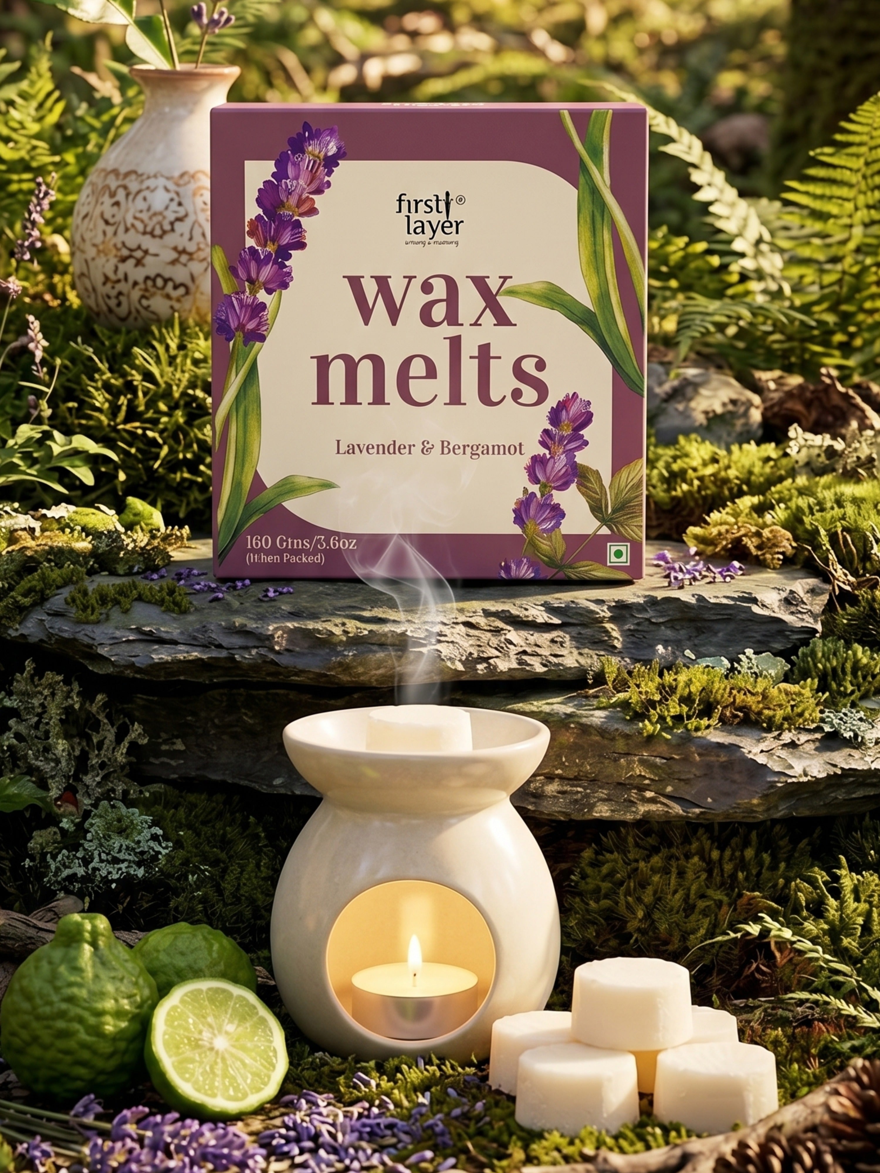 FIRSTLAYER Lavender & Bergamot Wax Melts | Soya Wax Aromatherapy Cubes | Long Lasting Home Fragrance | Safe, Smoke-Free & Eco-Friendly