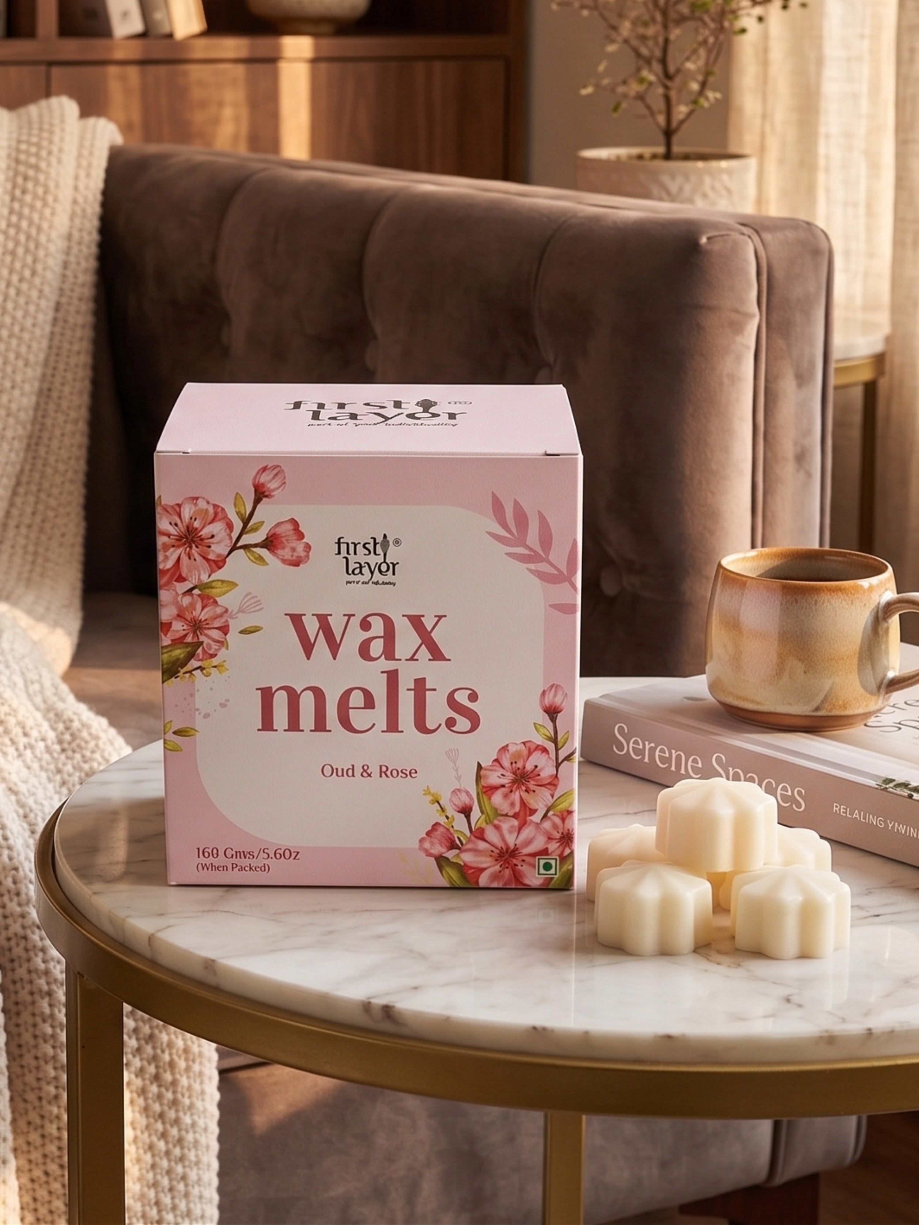 FIRSTLAYER Oud & Rose Wax Melts | Soya Wax Aromatherapy Cubes | Long Lasting Home Fragrance | Safe, Smoke-Free & Eco-Friendly