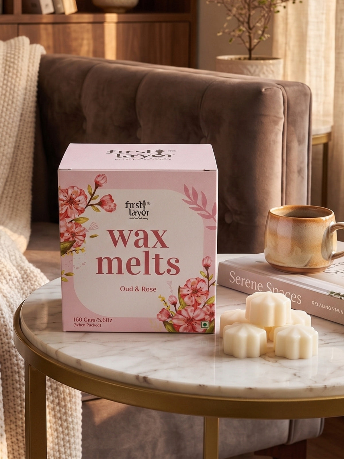 FIRSTLAYER Oud & Rose Wax Melts | Soya Wax Aromatherapy Cubes | Long Lasting Home Fragrance | Safe, Smoke-Free & Eco-Friendly