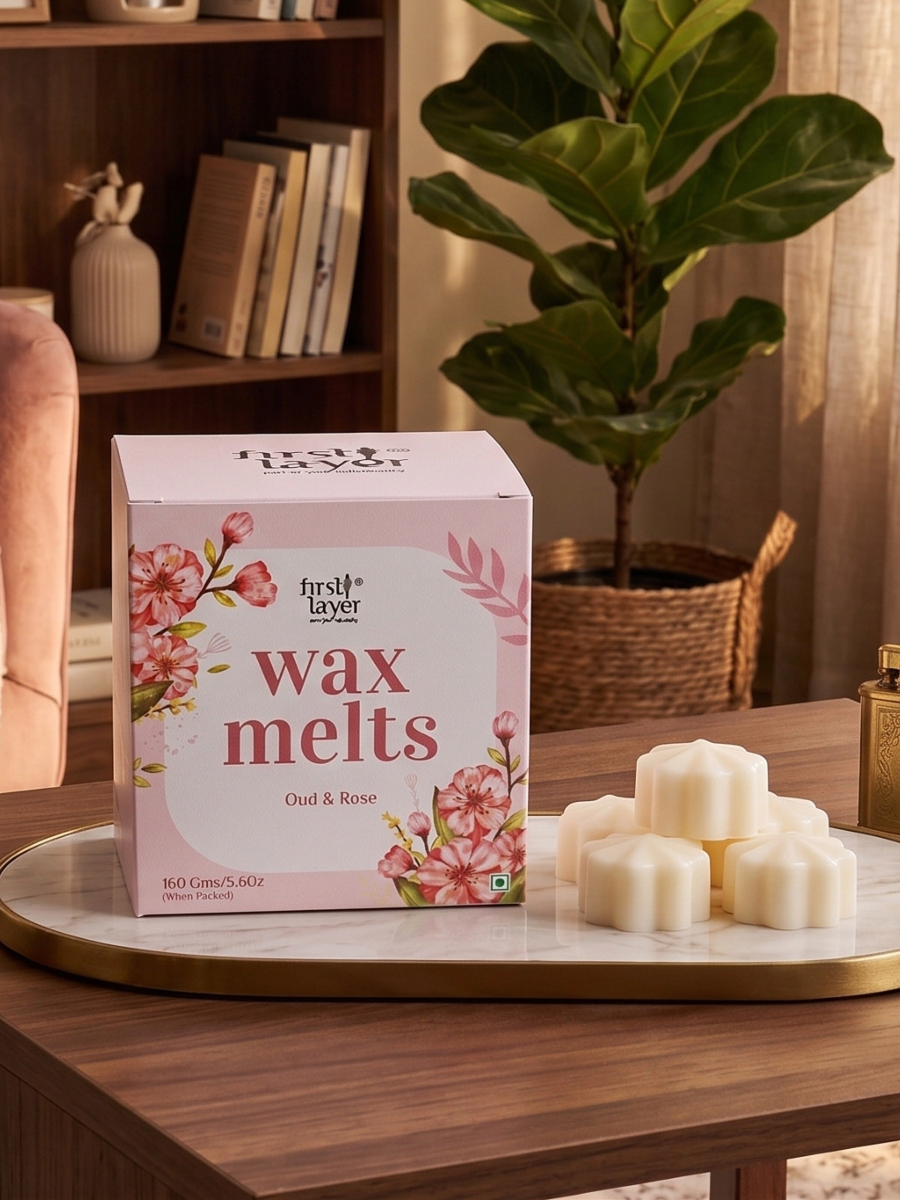 FIRSTLAYER Oud & Rose Wax Melts | Soya Wax Aromatherapy Cubes | Long Lasting Home Fragrance | Safe, Smoke-Free & Eco-Friendly